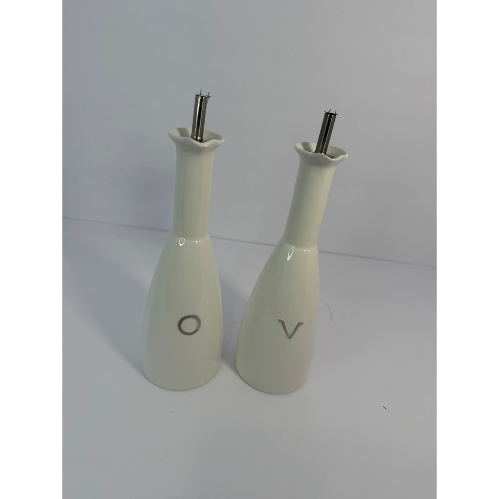 Ciroa White Stoneware Oil and Vinegar Cruet Set Modern Minimalist 2 Piece 10.5in